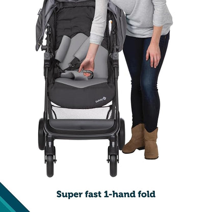 Safety 1st Smooth Ride Travel System Stroller and OnBoard FLX Infant Car Seat, Newborn to Toddler Baby Combo, Easy-Install, Large Canopy, Ample Storage, Foldable, Rear-Facing 4-30 lbs, Monument