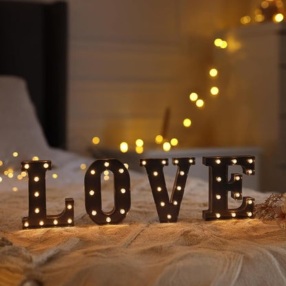 Foaky Black LED Letter Lights for Room Decor - Bedroom Wall Decor, Alphabet Lights for Home, Wedding, Party - Battery Operated （A）