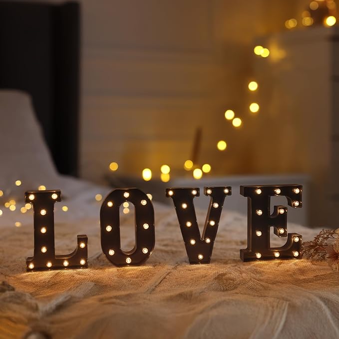 Foaky Black LED Letter Lights for Room Decor - Bedroom Wall Decor, Alphabet Lights for Home, Wedding, Party - Battery Operated （J）