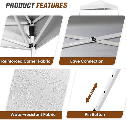 EAGLE PEAK 8x8 Slant Leg Pop-up Canopy Tent Easy One Person Setup Instant Outdoor Beach Canopy Folding Portable Sports Shelter 8x8 Base 6x6 Top (White)