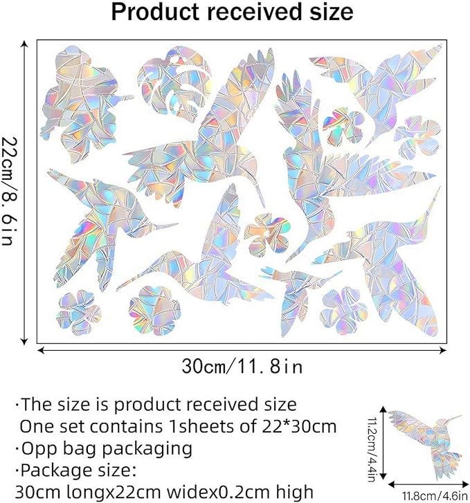 Bird Window Clings Static Cling Window Decals, 1PCS Flower Anti Collision Bird Deterrent Rainbow Stickers, Reusable, Rainbow Non-Adhesive Prismatic Decorative Home Decor