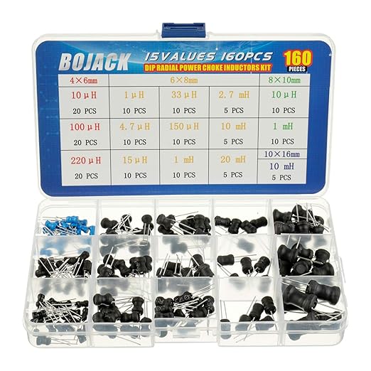 BOJACK 15 Values 160 Pcs Inductor 10 uH to 20 mH DIP Radial Power Choke Inductors Assortment Kit