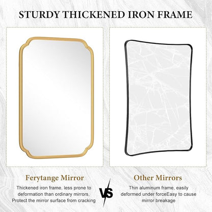Gold Bathroom Vanity Mirror for Wall 24" x 36" Modern Rounded Rectangle Mirror
