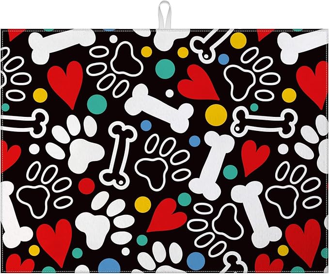 Dog Paw Bone Dish Drying Mat for Kitchen Counter Drying Pad Absorbent