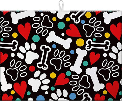 Dog Paw Bone Dish Drying Mat for Kitchen Counter Drying Pad Absorbent