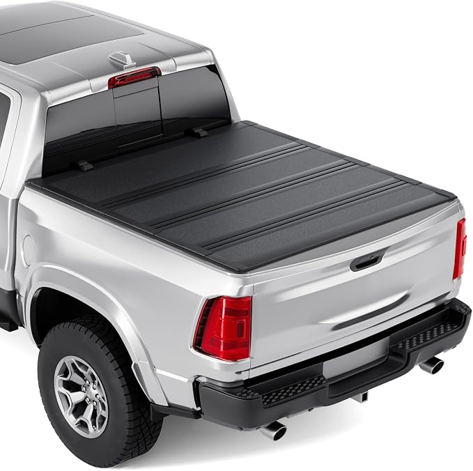 Low Profile Hard Folding Aluminum Truck Bed Tonneau Cover Compatible with 2009-2018 Dodge Ram 1500 6'4" Bed Without Ram Box (76.3), Quad-Fold Style