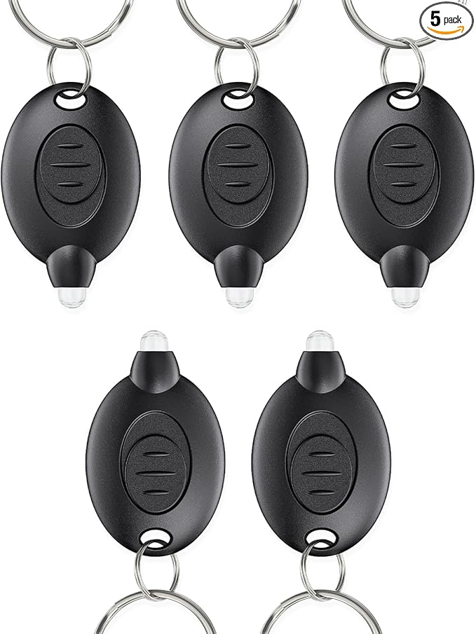Uniclife 5 Pack LED Keychain Flashlight Mini LED Keychain Light 12 Lumen Portable Ultra Bright Battery Powered Key Ring Torch for Outdoor Camping Hiking and Emergency Lighting, Black Shell