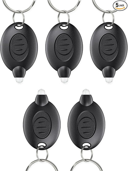 Uniclife 5 Pack LED Keychain Flashlight Mini LED Keychain Light 12 Lumen Portable Ultra Bright Battery Powered Key Ring Torch for Outdoor Camping Hiking and Emergency Lighting, Black Shell