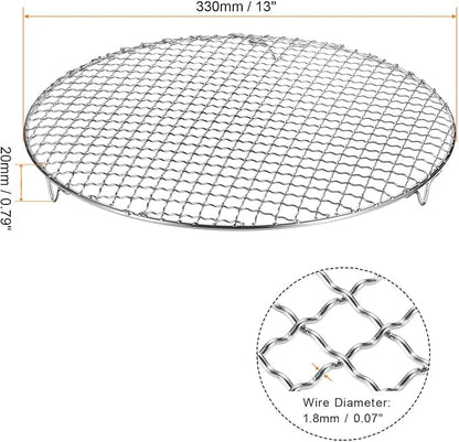 HARFINGTON 2pcs Round Cooking Rack 13-inch 201 Stainless Steel Cross Wire Barbecue Grill Net with 20mm Legs for Cooking Baking Steaming BBQ