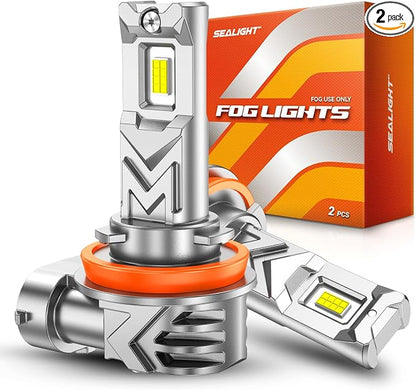 SEALIGHT H11 LED Fog Light Bulb, 17000LM 6500K White, 800% Brighter, Copper Cooling, 1:1 Size, Replacement for H16/H8/H11 LED Fog Lights, Plug & Play, IP68 Waterproof, 60,000Hrs Lifespan, Pack of 2