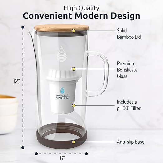 Invigorated Water pH Restore Glass Alkaline Water Pitcher