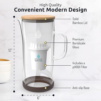 Invigorated Water pH Restore Glass Alkaline Water Pitcher