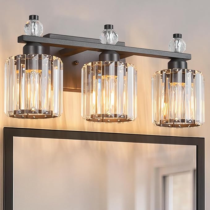 FDPBY Bathroom Vanity Lights 3-Light Sand Black Modern Crystal Vanity Light