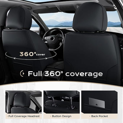 Coverado Car Seat Covers, 5 Seats Black Seat Covers for Cars, Front and Back Seat Cover for Cars Luxury Faux Leather Waterproof Seat Covers Car Seat Protector Universal Fit for Most Cars Trucks SUV