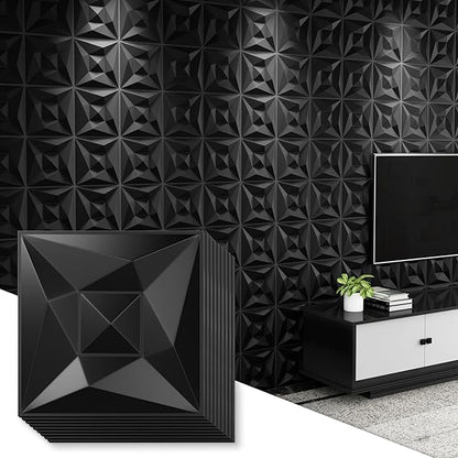 Greymond Black PVC 3D Wall Panels, 33 Pack 11.8''x11.8''Geometric Design