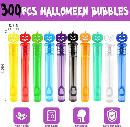 300PCS Halloween Party Favor, Halloween Bubble Wands for Kids, Halloween Trick or Treat Toys, Goodies Bag Fillers, Pinata Fillers, Mini Bubble Wands for Party Supplies