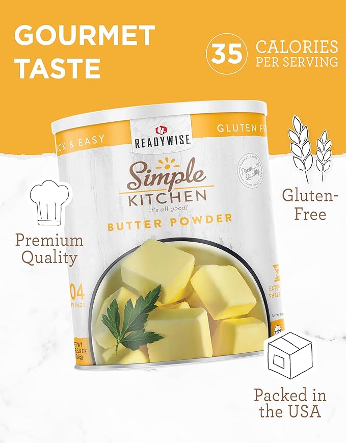 Simple Kitchen Freeze Dried Butter Powder - 204 Servings for Family Meal Prep, Gluten Free & Dehydrated Survival Just Add Water Canned Food, for Camping Meals, Backpacking & Hiking, #10 Can Package