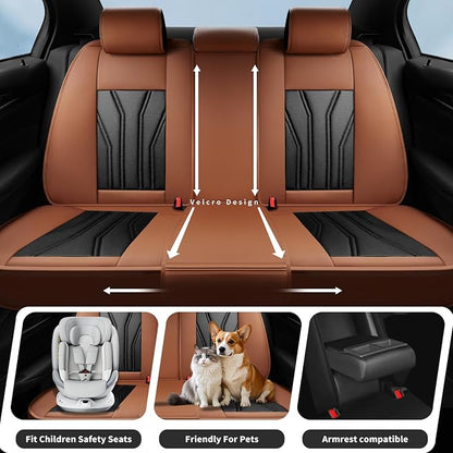 Fit Renegade Car Seat Covers for Jeep Renegade 2015-2024 -Full Set Premium Leather, Waterproof & Breathable，All-Weather Seat Cushion Protecto & Airbag Compatible, 2 Front Seat Brown