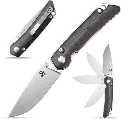 Sitivien ST128 Folding Knife,D2 Blade G10 Handle Safety Liner Lock EDC Tool Knife for Outdoor Hiking Camping-Black