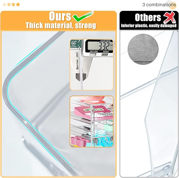Acrylic 3 Pack Desk Organizers and Accessories, Makeup Organizer Storage