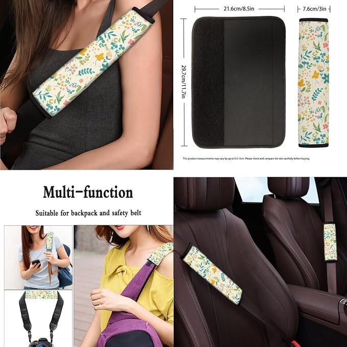 13 Pcs Wildflower Field Car Seat Covers for Women, Ditsy Flowers Botanical Steering Wheel Cover Seat Belt Cover French Countryside Cupholder Pad Keyring for Car SUV