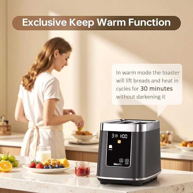 Mecity 2 Slice Toaster with Touch Screen & Auto Lift, Stainless Steel