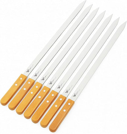 G & F Products BBQ Skewers, 23" x 5/8" Stainless Steel Flat Metal Skewers with Wooden Handles, Heavy-Duty 8-Piece Set with Camouflage Carry Bag for Grilling Meat, Vegetables, and Outdoor Cooking