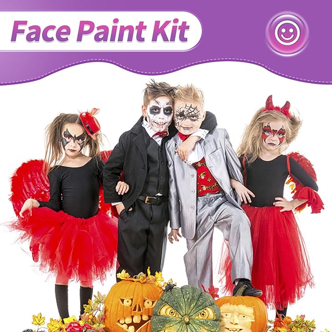 VESPRO Professional Face Body Paint Kit,42 Colors Oil Face&Body Paint Kit (26 Classic Colors+10 Metal Colors +6 UV Glow Colors) with 10 Size Brushes 4PCS Reusable Large Face Stencils and 4PCS Small Paint Stencils for Kids’ and Adults’ Halloween Makeup