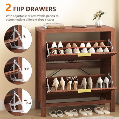 Shoe Cabinet Storage for Entryway, Fluted Shoe Cabinet