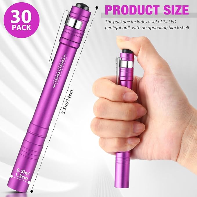 30 Pack Mini Pen Flashlights Bulk LED Pen Lights Aluminum Pocket Flashlights with Clips Small Handheld Torches Gifts for Camping Hiking Emergency Outdoor (Multicolor)