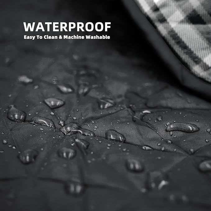 Outdoor Waterproof Blanket, Foldable Fleece Stadium Blanket for Outdoor Sports Event, Camping, Concerts, Car, Pet, Picnics - Windproof, Wearable, Machine Washable 80" x 58" (Black Check)