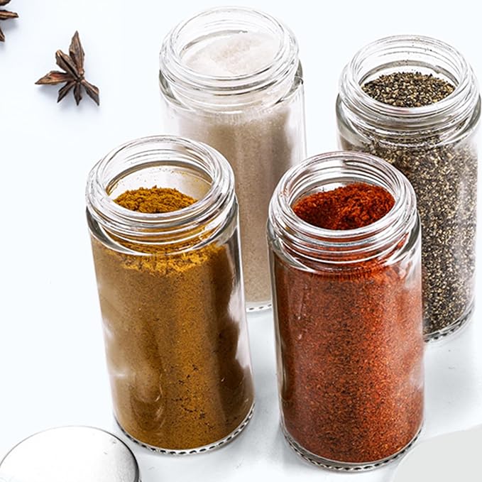 Tebery 12 Pack Round Spice Bottles 3oz Glass Spice Jars