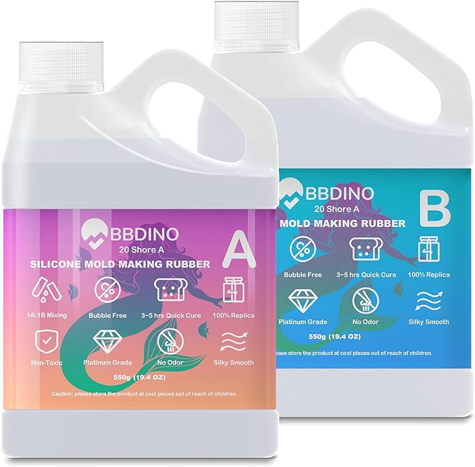 BBDINO Silicone Mold Making Kit 20A Silicone for Mold Making, Silicone Mold Making Translucent 38.8 Oz, 1A:1B by Volume, Liquid Silicone for Molds Making of Resin, Soap, Wax, Clay, Concrete etc.