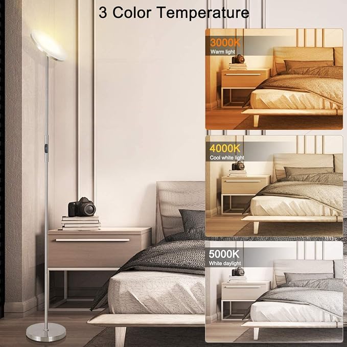 Floor Lamp, 30W/2400LM Sky LED Modern Torchiere 3 Color Temperatures Super