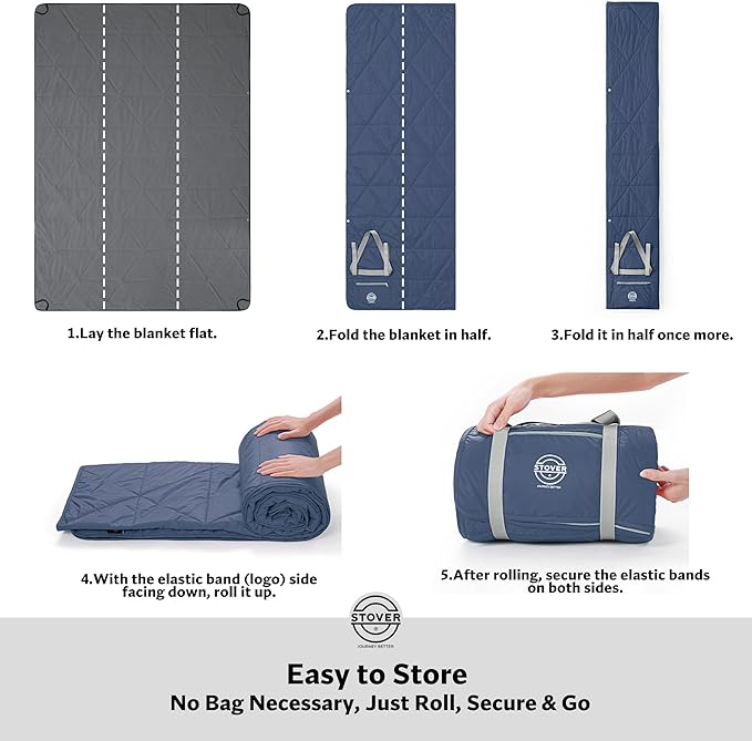 STOVER Waterproof Stadium Blanket – Portable Outdoor Camping Blanket for Travel, Picnics, or Sports – Warm, Windproof, Lightweight, and Packable (Glacier Blue)