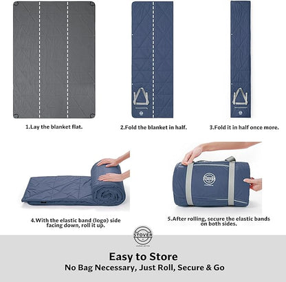 STOVER Waterproof Stadium Blanket – Portable Outdoor Camping Blanket for Travel, Picnics, or Sports – Warm, Windproof, Lightweight, and Packable (Glacier Blue)