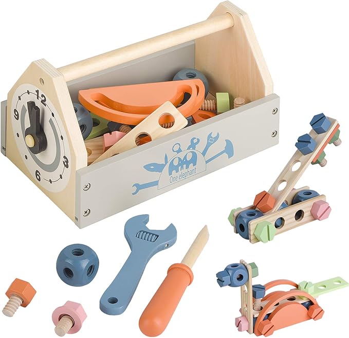 Wooden Tool Toy Toolbox Toddler Educational Construction Kids Toys Play Accessories Set Creative Gift for 3 Year Olds and Up Boys Girls