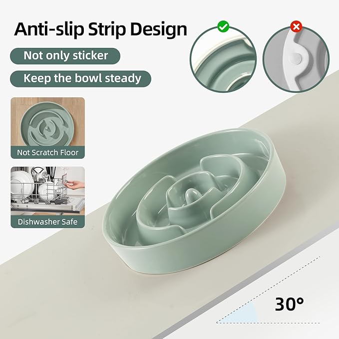 3.2 Cup Ceramic Raised Slow Feeder Dog Bowl Set, Elevated 8.2inch Bowl and