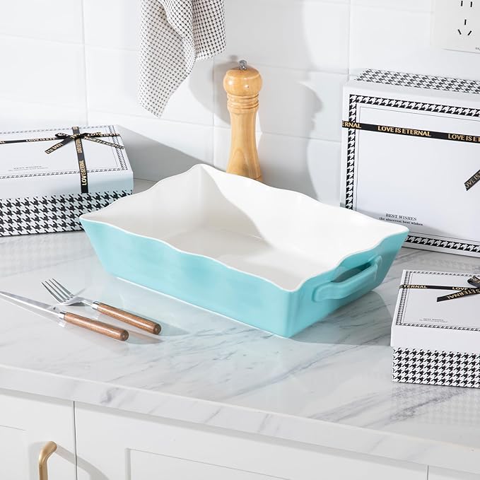 Sweejar Casserole Dishes for Oven, Ceramic 9x13 Baking Dish, Wave Edge Bakeware