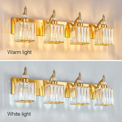 BBLLWJ Modern Bathroom Vanity Light 4-Light Gold Crystal Light Fixtures Over