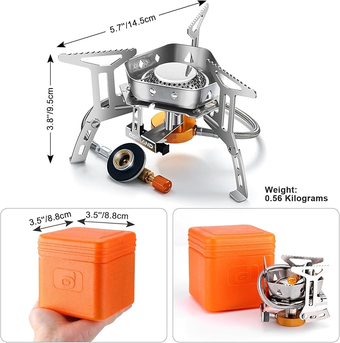 Odoland 3500W/6800W Windproof Camp Stove Camping Gas Stove with Windscreen, Fuel Canister Adapter, Piezo Ignition for Outdoor Backpacking Hiking and Picnic