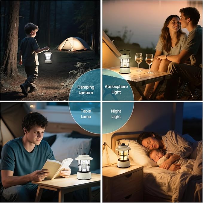 Consciot CL1 Mini Dual Light Sources LED Lantern, Retro Style Battery Powered Lamp, Dimmable Warm White and Daylight Modes, Up to 200H Run Time, Portable Atmosphere Lights for Indoor & Outdoor Use