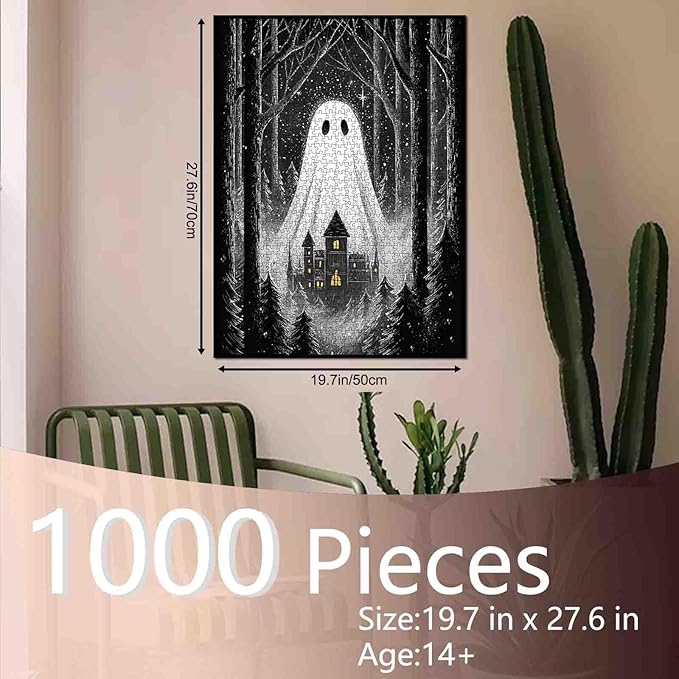 Challenging 1000 Piece Puzzle for Adults Haunted House Ghost Jigsaw in Forest Spooky Night Scene Puzzles Halloween Aesthetic Relaxing Puzzle Family Games Stress Relief Activities Home Decor Fun Gift