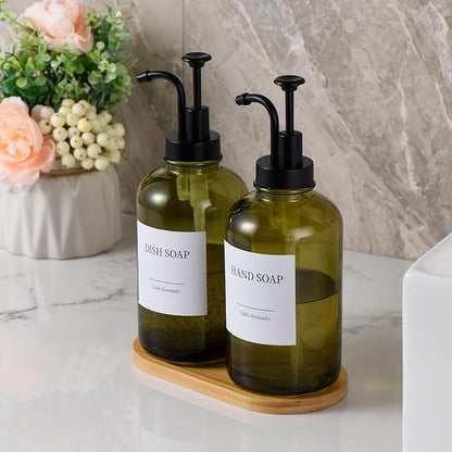 Glass Soap Dispenser with Pump, Dish and Hand Soap Dispenser