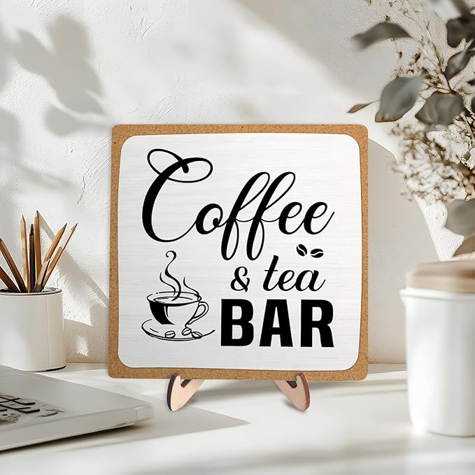 Rustic Coffee & Tea Bar Decor Sign, Funny Wooden Plaque