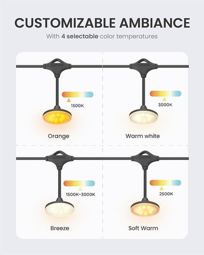 Claymore Cadena UF5 String Lights (Light Gray) - LED Outdoor String Lights for Halloween Decorations, Camping, Glamping, Backyard Parties, Events & Garden Decor. 4 Color Temperatures.