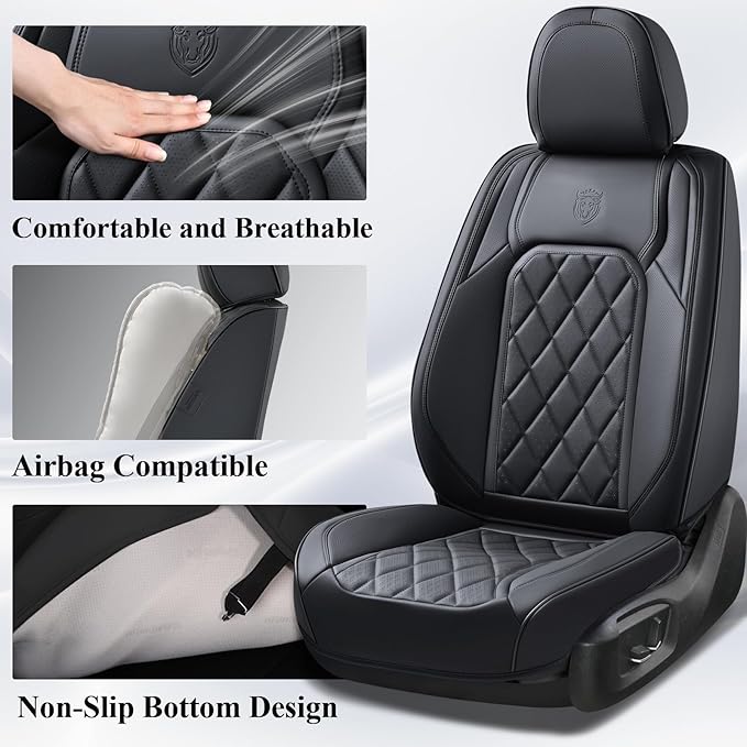 Coverado Car Seat Covers Full Set, Front and Back Seat Covers for Cars, Luxury Faux Leather Waterproof Seat Covers, Black Car Seat Covers, Car Seat Protector Accessories Universal Fit Most Vehicles