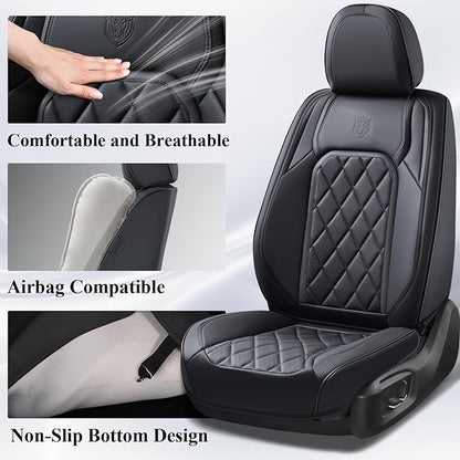 Coverado Car Seat Covers Full Set, Front and Back Seat Covers for Cars, Luxury Faux Leather Waterproof Seat Covers, Black Car Seat Covers, Car Seat Protector Accessories Universal Fit Most Vehicles