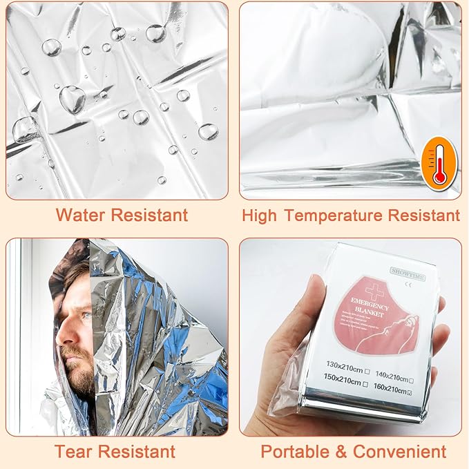 Emergency Blankets Mylar Thermal Blanket (10 Pack-Silver) 84"x52" Space Blankets Survival for First Aid,Camping,Car Emergency Kit,Outdoor Camping,Hiking,First Aid,Marathon
