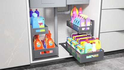 Petiza Under Sink Organizer Pull Out Cabinet Organizer Adjustable Height 2 Tier